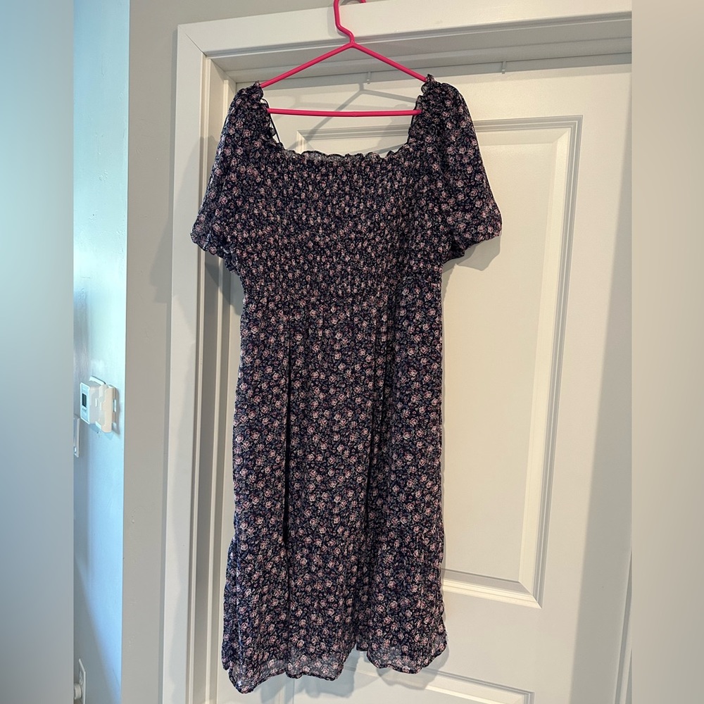 NWT Navy Floral Smocked Ruffle Midi Dress XL